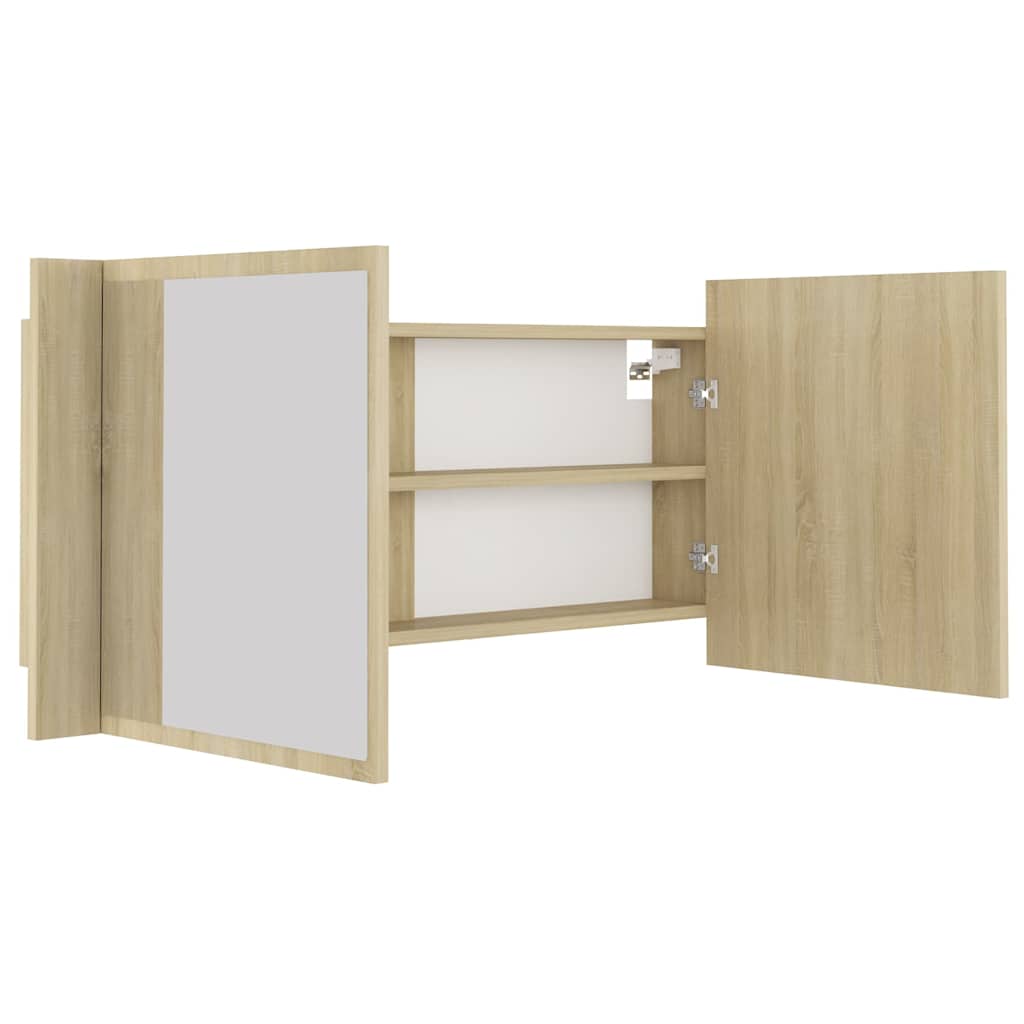 804983 vidaXL LED Bathroom Mirror Cabinet Sonoma Oak 100x12x45 cm Acrylic