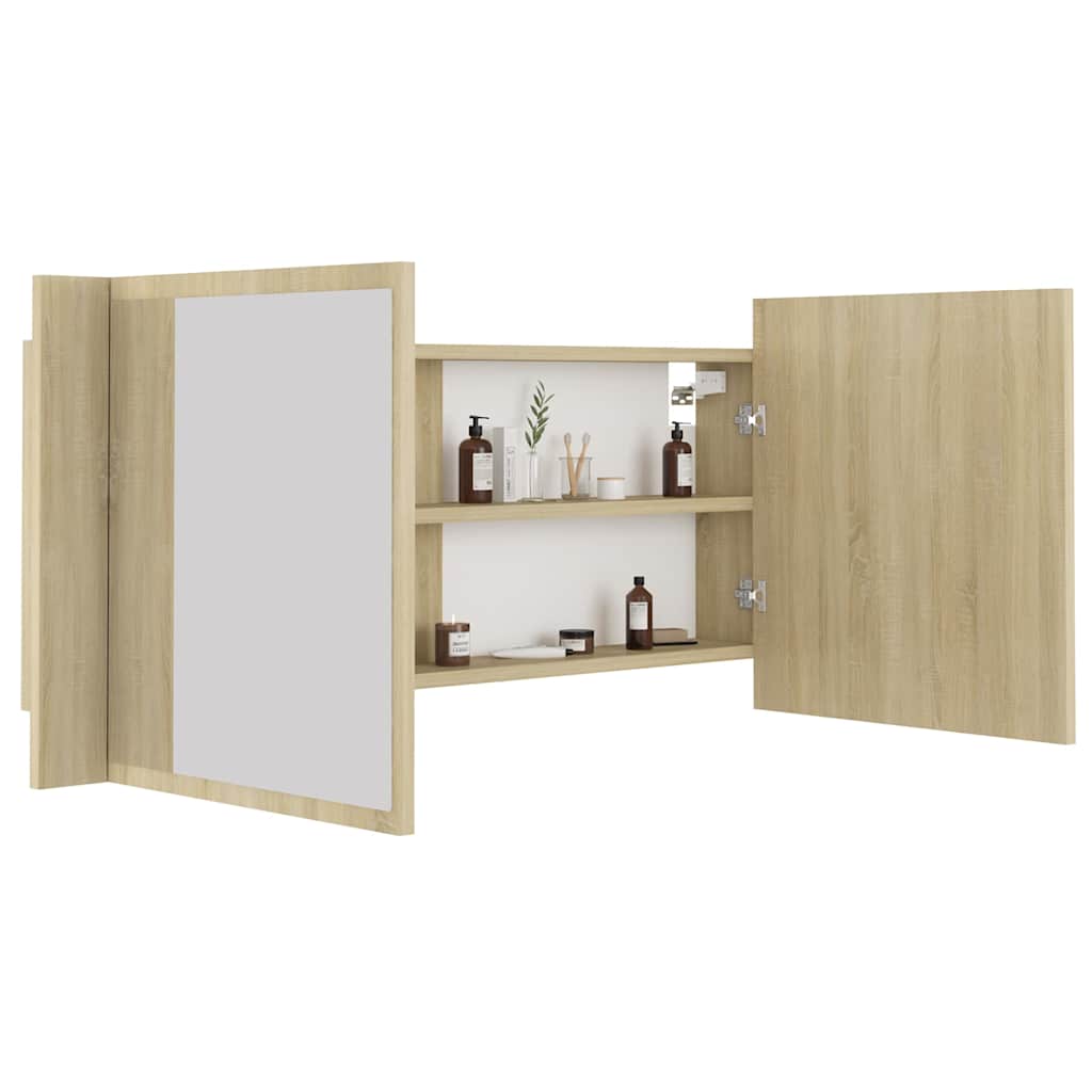 804983 vidaXL LED Bathroom Mirror Cabinet Sonoma Oak 100x12x45 cm Acrylic