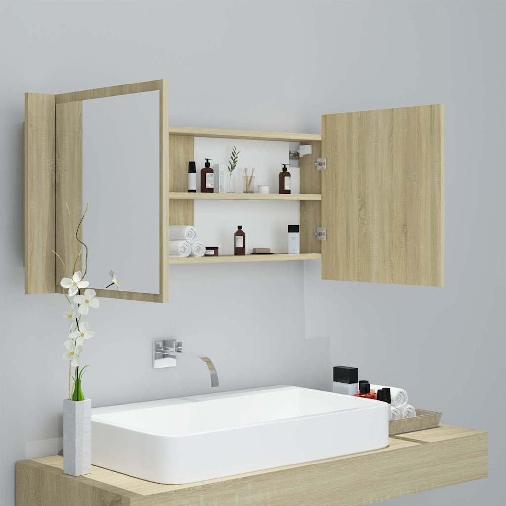 804983 vidaXL LED Bathroom Mirror Cabinet Sonoma Oak 100x12x45 cm Acrylic