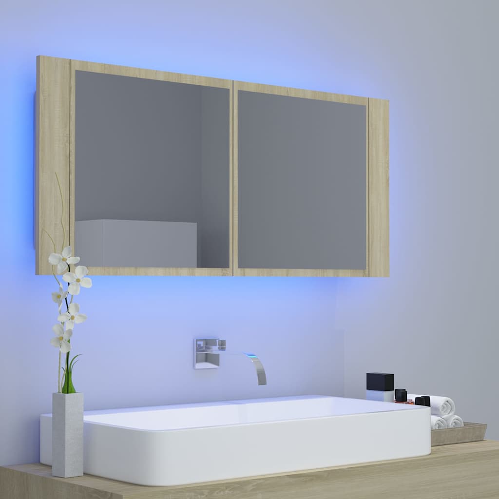 804983 vidaXL LED Bathroom Mirror Cabinet Sonoma Oak 100x12x45 cm Acrylic