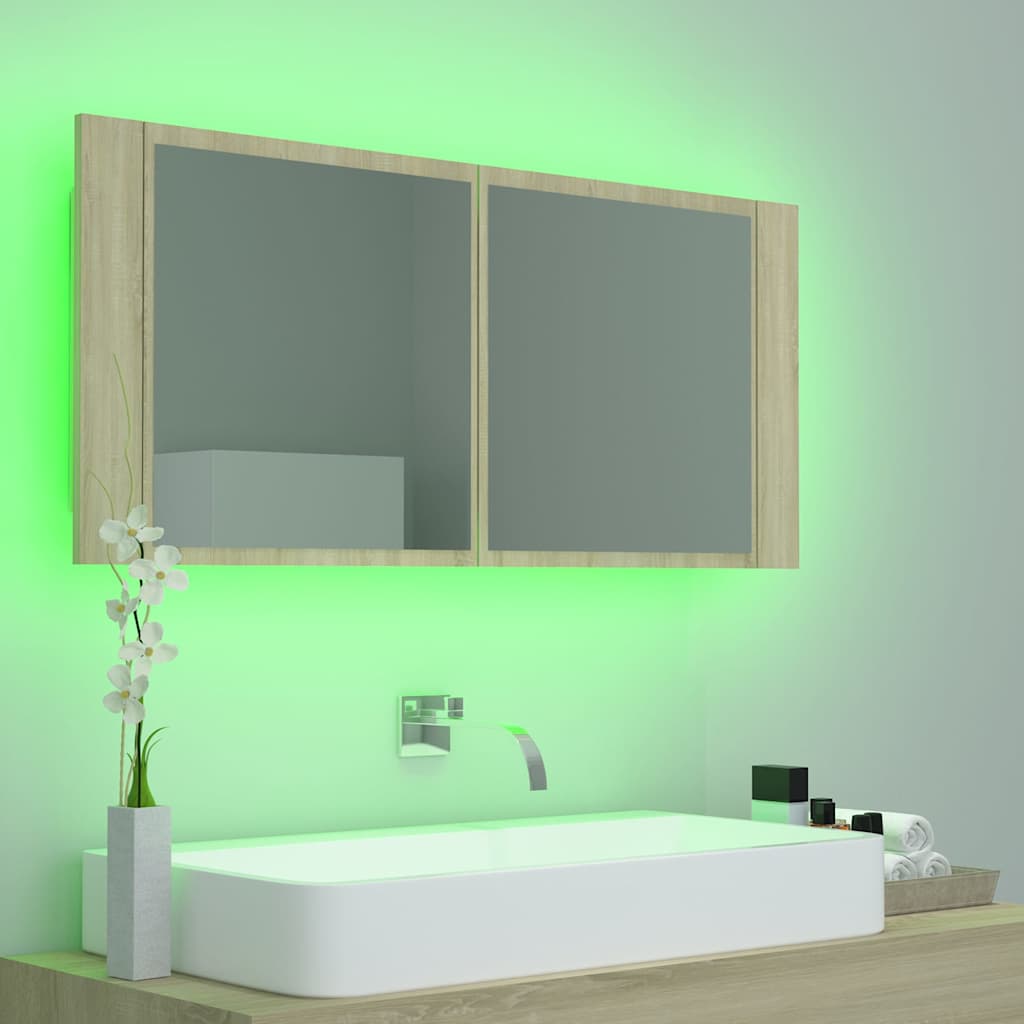 804983 vidaXL LED Bathroom Mirror Cabinet Sonoma Oak 100x12x45 cm Acrylic