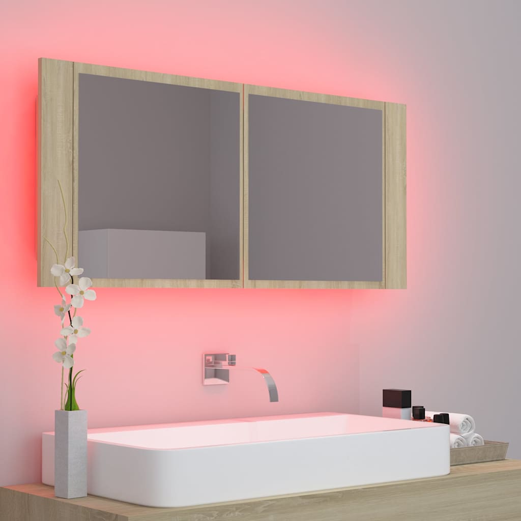 804983 vidaXL LED Bathroom Mirror Cabinet Sonoma Oak 100x12x45 cm Acrylic