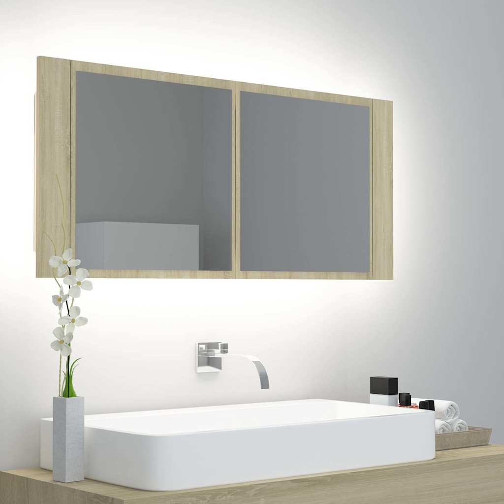 804983 vidaXL LED Bathroom Mirror Cabinet Sonoma Oak 100x12x45 cm Acrylic