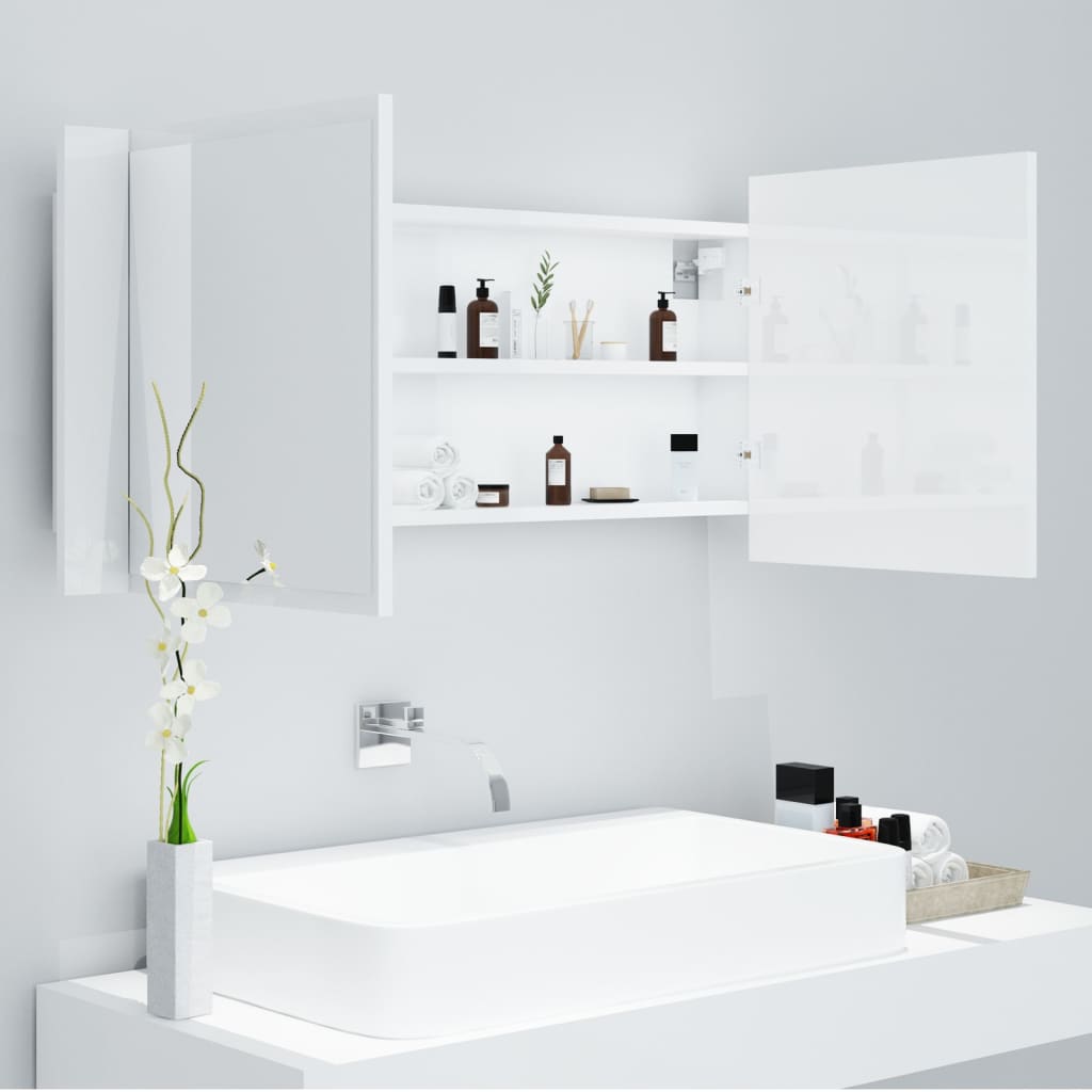 vidaXL LED Bathroom Mirror Cabinet High Gloss White 100x12x45cm Acrylic