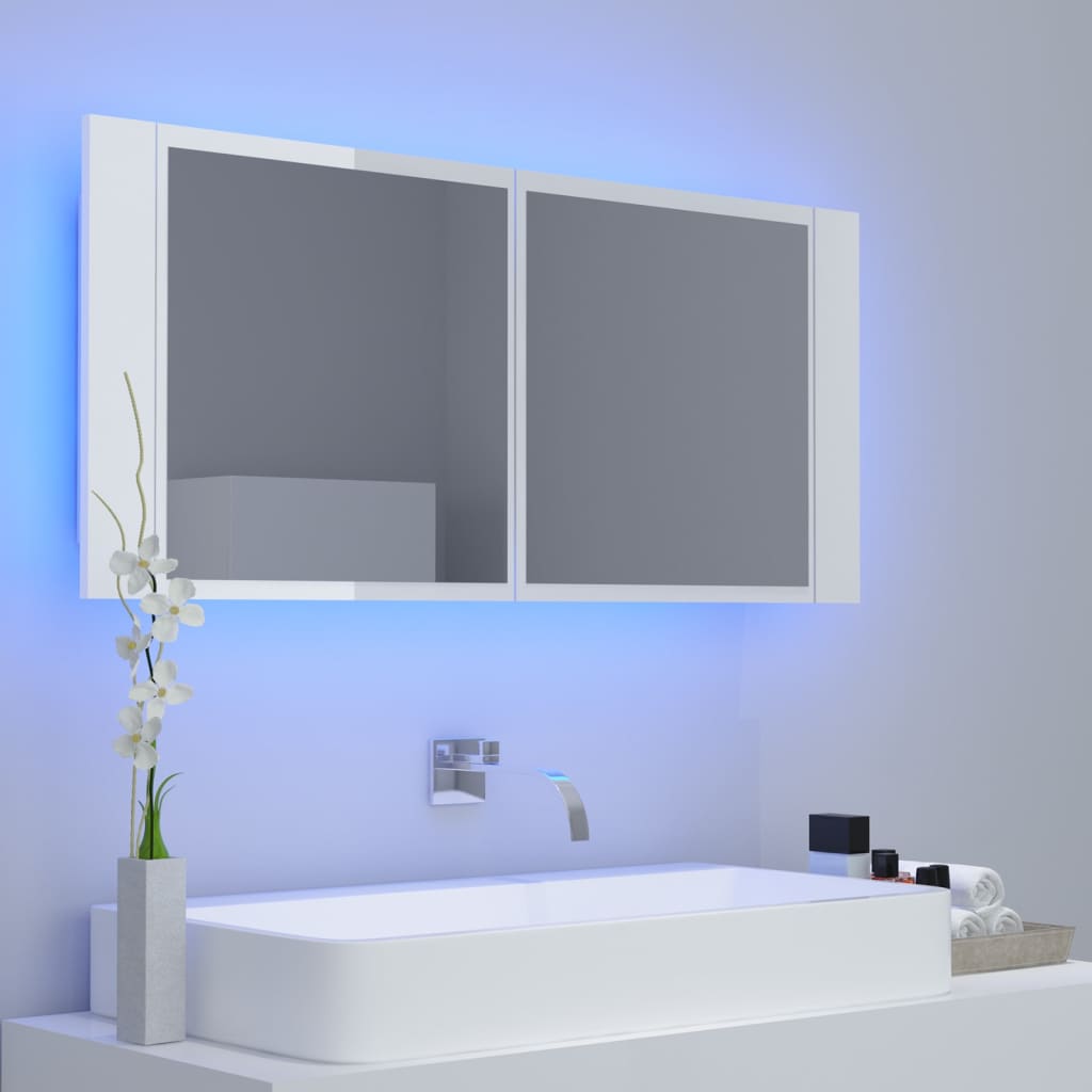 vidaXL LED Bathroom Mirror Cabinet High Gloss White 100x12x45cm Acrylic