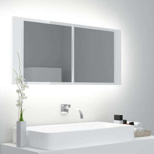 vidaXL LED Bathroom Mirror Cabinet High Gloss White 100x12x45cm Acrylic