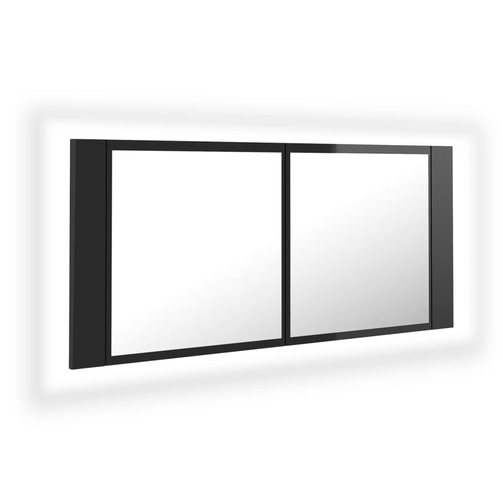 vidaXL LED Bathroom Mirror Cabinet High Gloss Black 100x12x45cm Acrylic