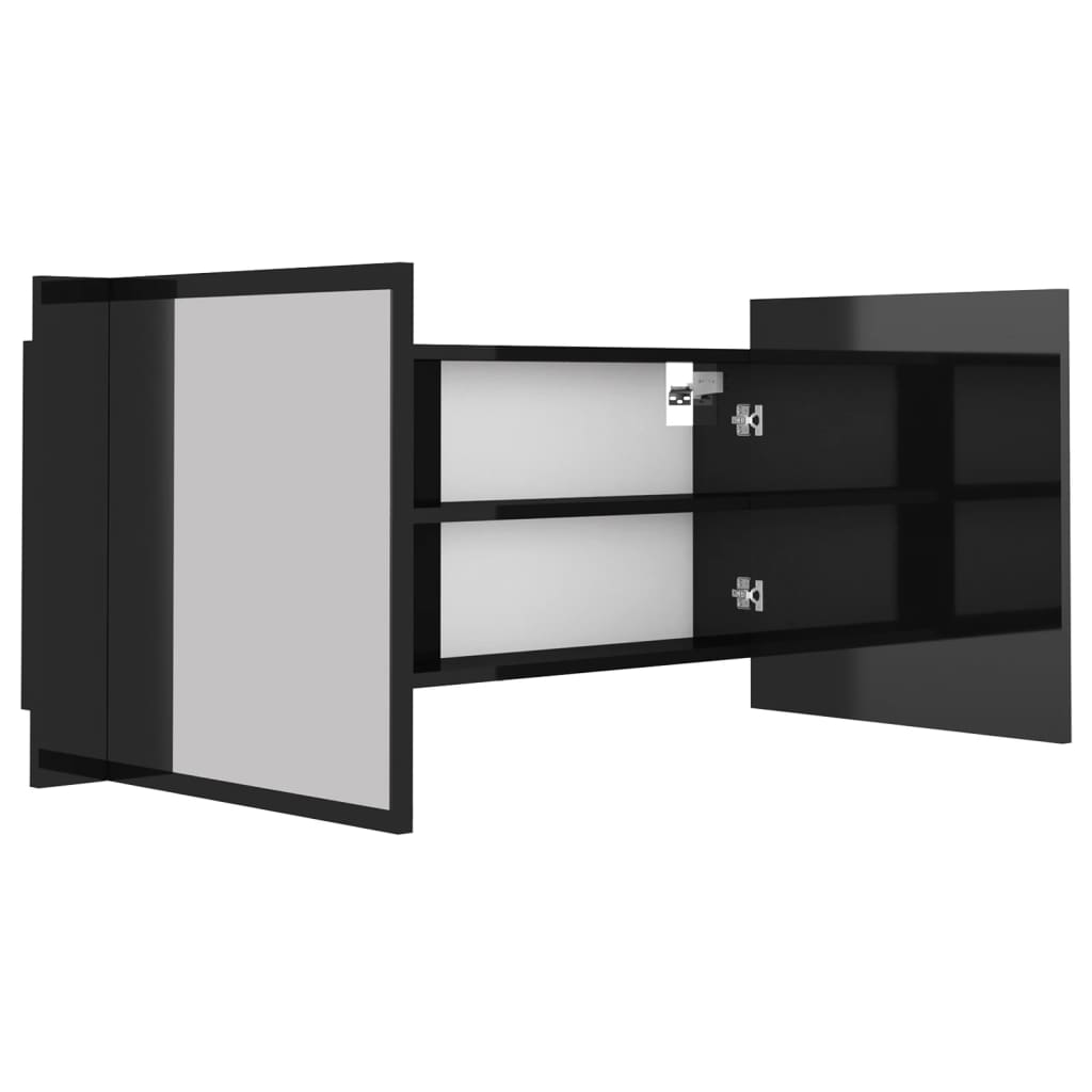 vidaXL LED Bathroom Mirror Cabinet High Gloss Black 100x12x45cm Acrylic