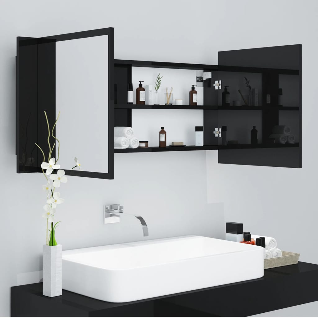 vidaXL LED Bathroom Mirror Cabinet High Gloss Black 100x12x45cm Acrylic