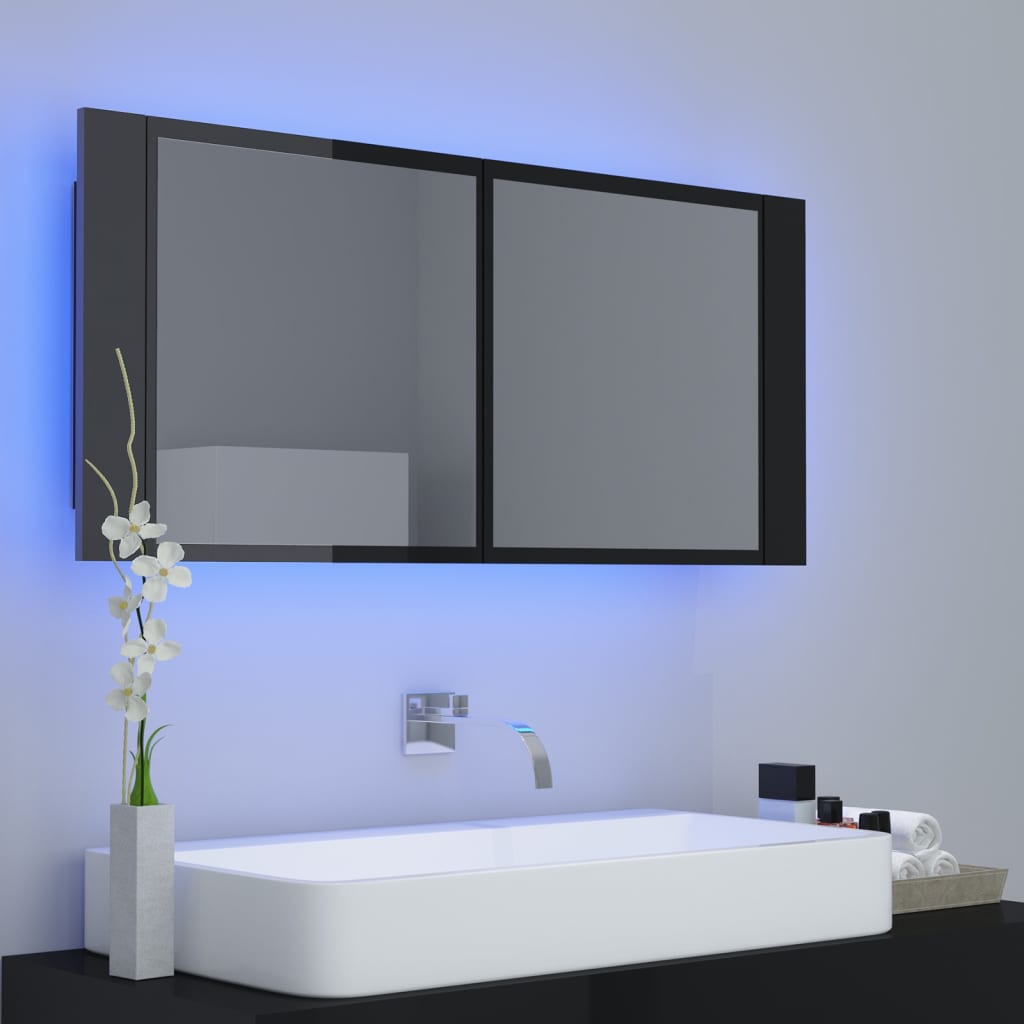 vidaXL LED Bathroom Mirror Cabinet High Gloss Black 100x12x45cm Acrylic