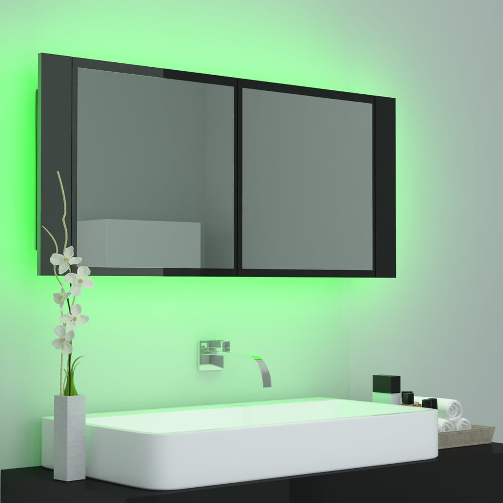 vidaXL LED Bathroom Mirror Cabinet High Gloss Black 100x12x45cm Acrylic