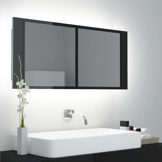 vidaXL LED Bathroom Mirror Cabinet High Gloss Black 100x12x45cm Acrylic