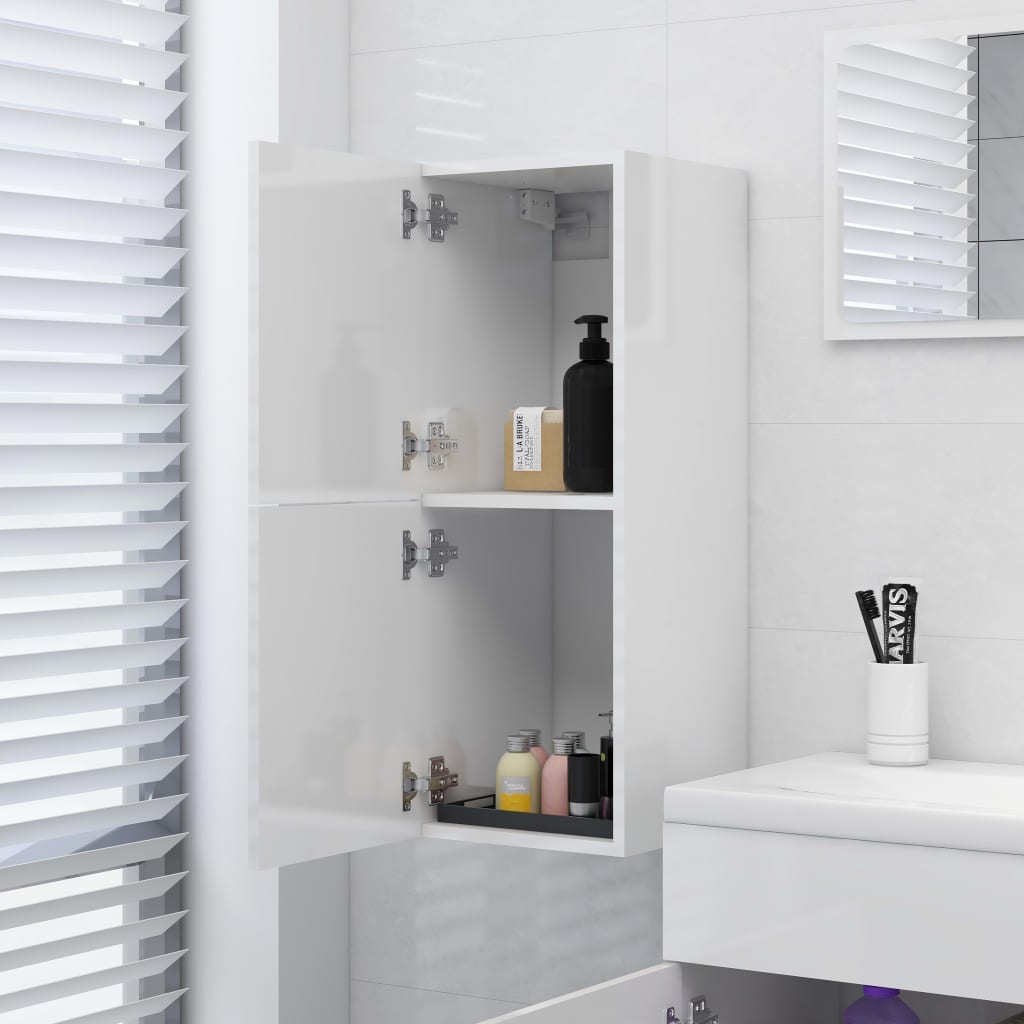 vidaXL Bathroom Cabinet High Gloss White 30x30x80 cm Engineered Wood