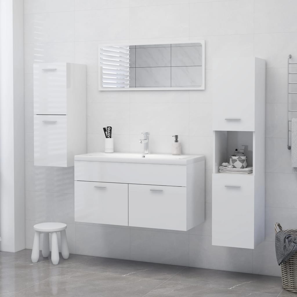 vidaXL Bathroom Cabinet High Gloss White 30x30x80 cm Engineered Wood