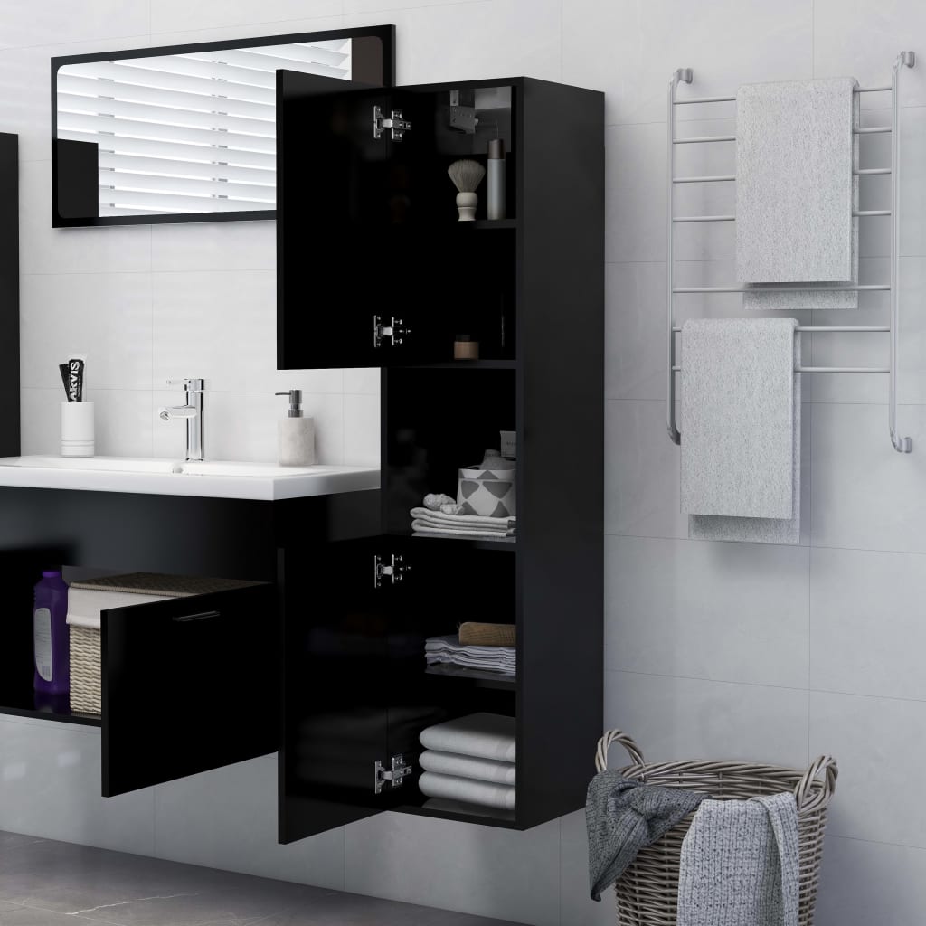 vidaXL Bathroom Cabinet Black 30x30x130 cm Engineered Wood