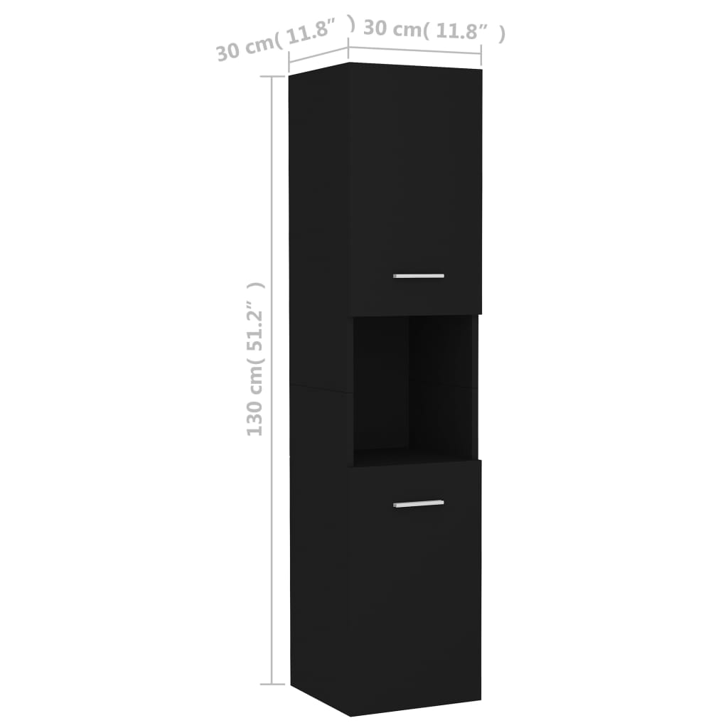 vidaXL Bathroom Cabinet Black 30x30x130 cm Engineered Wood