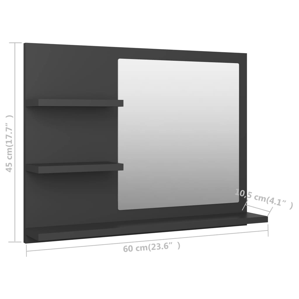 vidaXL Bathroom Mirror Grey 60x10.5x45 cm Engineered Wood