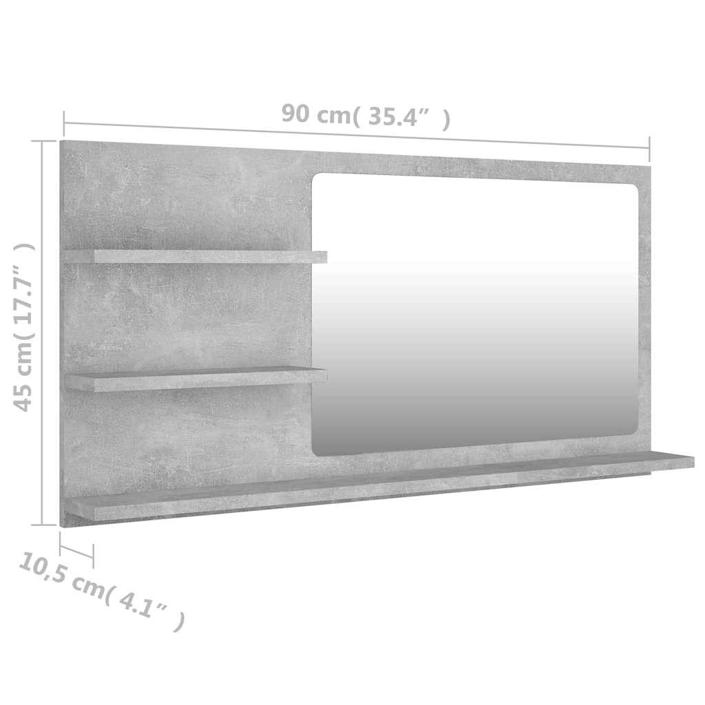 805019 vidaXL Bathroom Mirror Concrete Grey 90x10,5x45 cm Engineered Wood