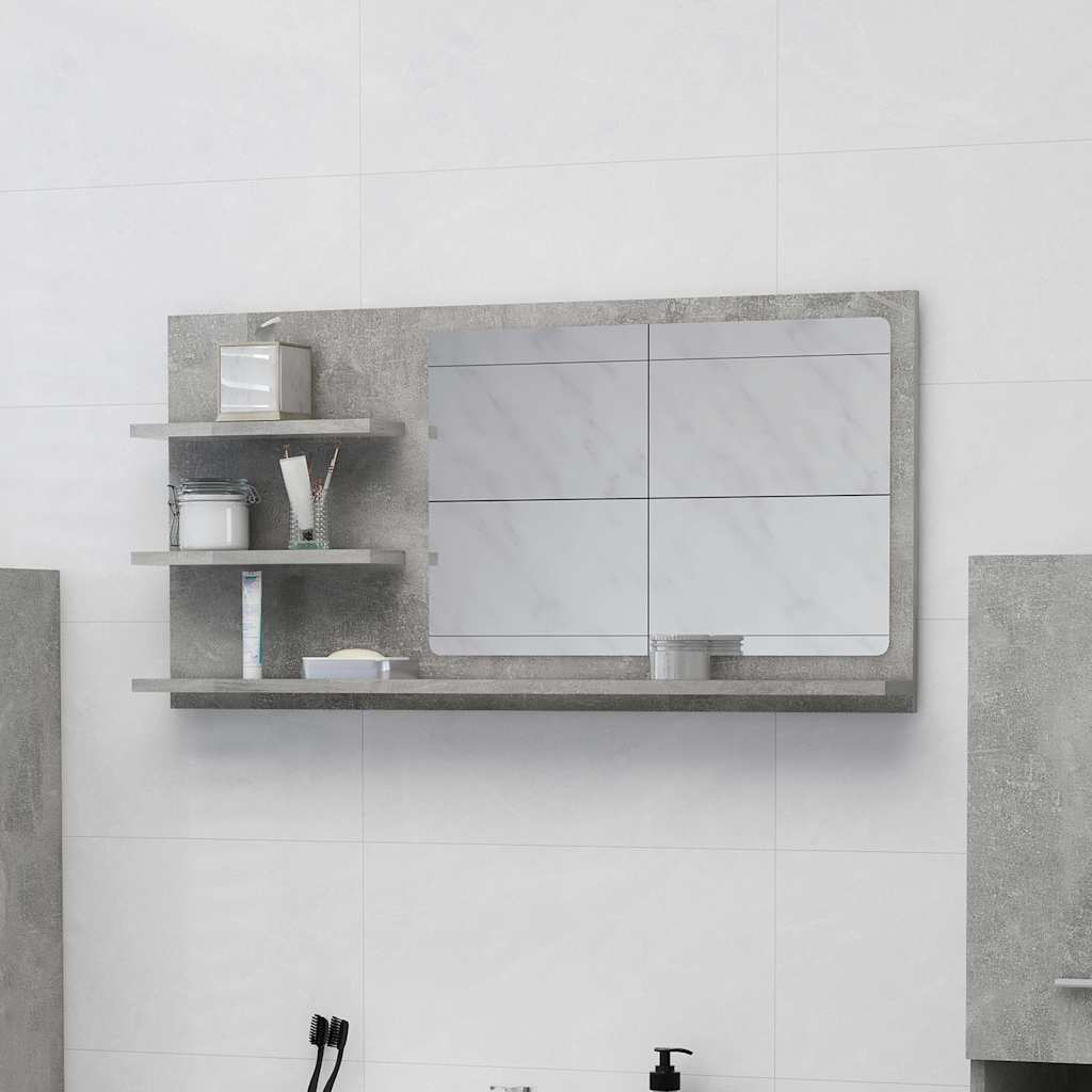 805019 vidaXL Bathroom Mirror Concrete Grey 90x10,5x45 cm Engineered Wood