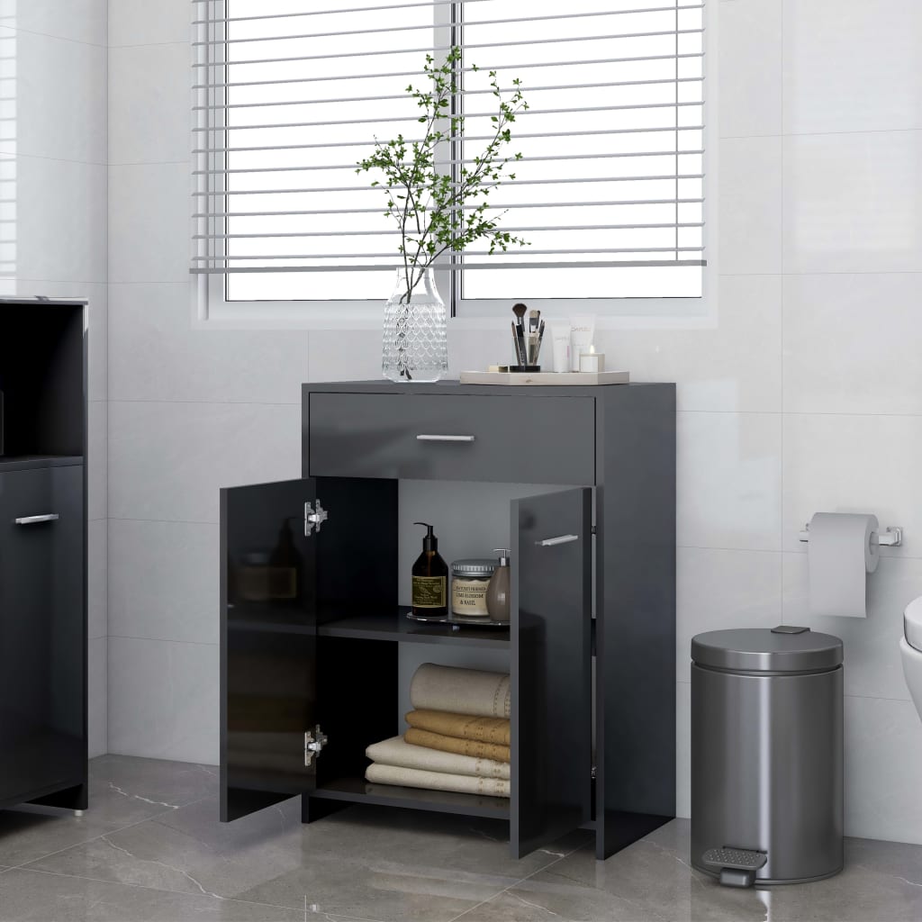 vidaXL Bathroom Cabinet High Gloss Grey 60x33x80 cm Engineered Wood