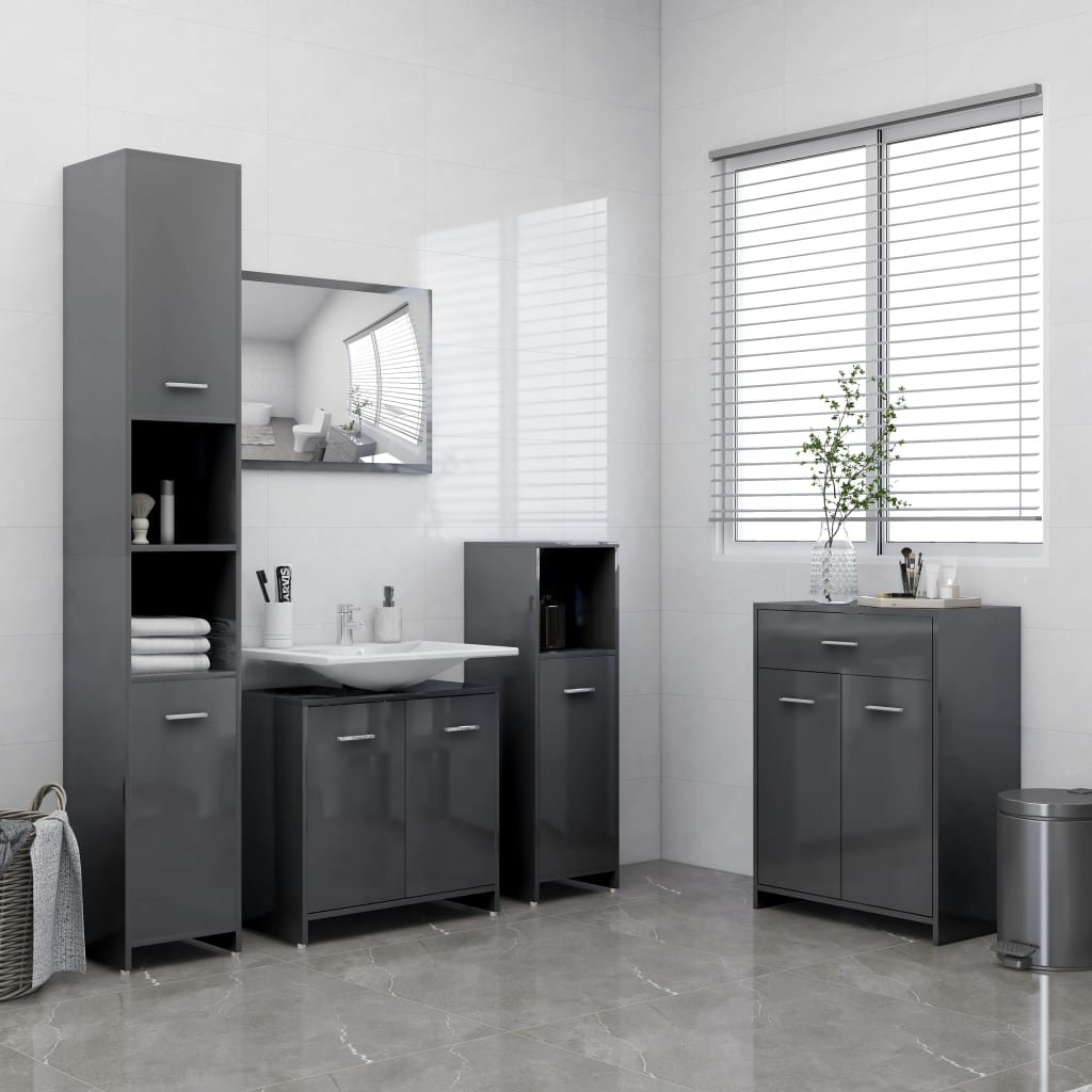 vidaXL Bathroom Cabinet High Gloss Grey 60x33x80 cm Engineered Wood