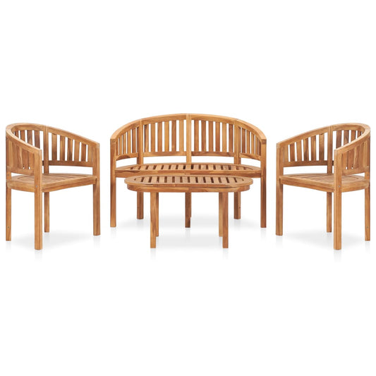 4 Piece Banana Garden Lounge Set Solid Teak Wood
