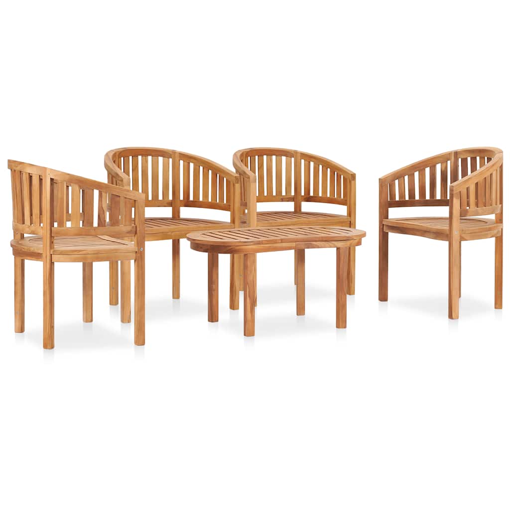 5 Piece Banana Garden Lounge Set Solid Teak Wood