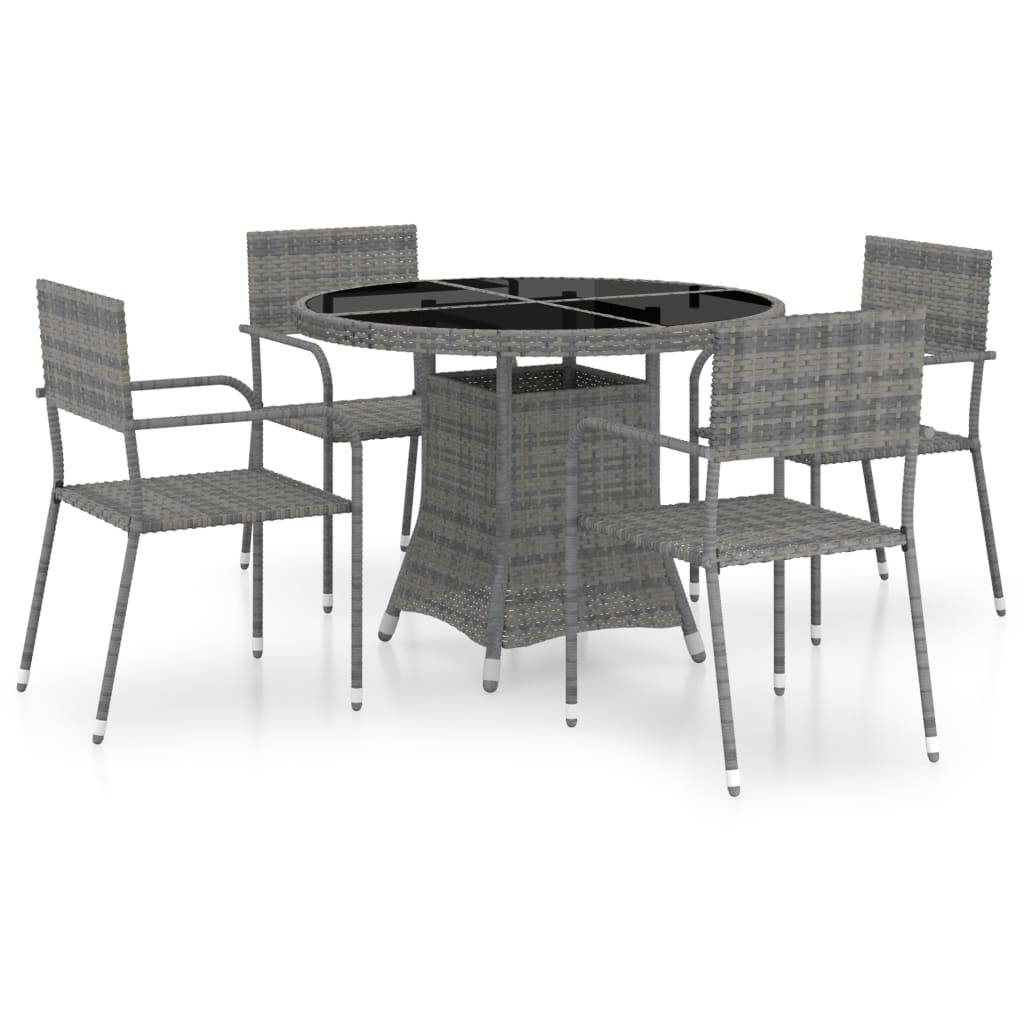 vidaXL 5 Piece Garden Dining Set Poly Rattan Anthracite & Grey