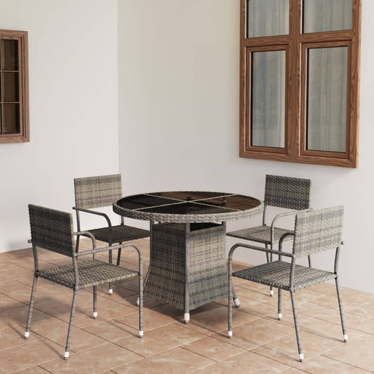 vidaXL 5 Piece Garden Dining Set Poly Rattan Anthracite & Grey