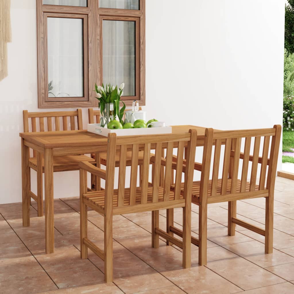 Garden Dining Set | Teak Brown | Solid Teak Wood | 5 Piece Set | Durable