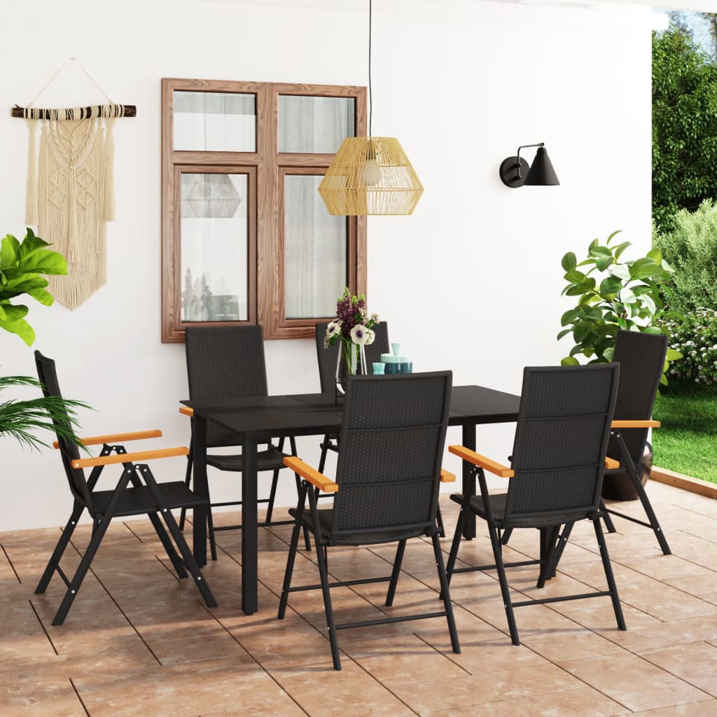 vidaXL 7 Piece Garden Dining Set Black and Brown