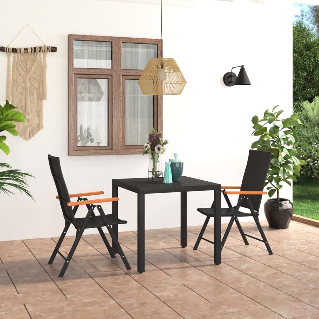 Dining Set | Black, Brown | PE rattan, WPC, aluminium | Small