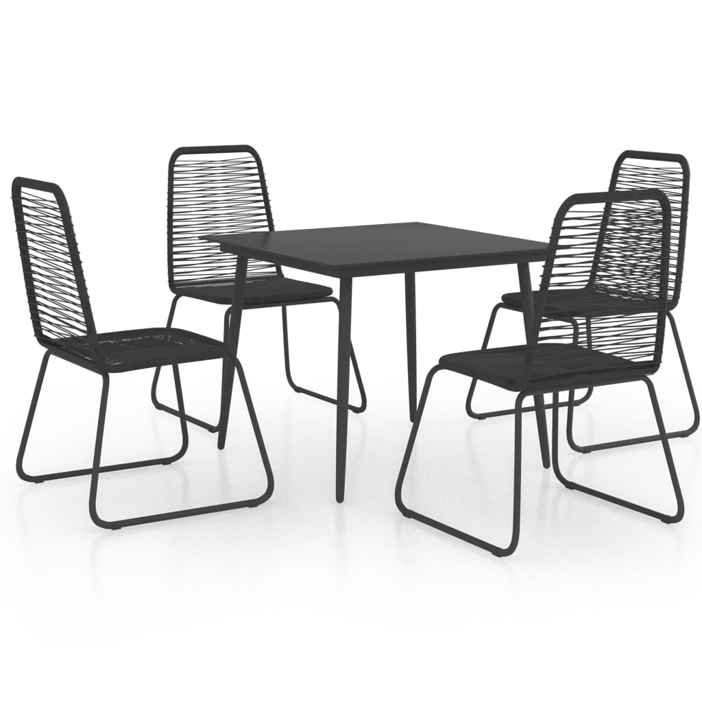 Dining Set | Black | PVC Rattan, Powder-Coated Steel, Glass
