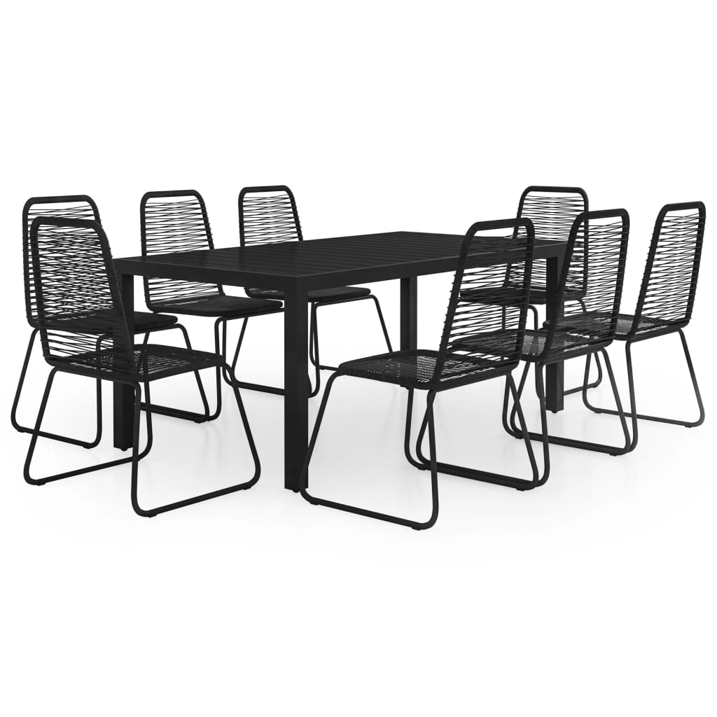 Dining Set | Black | WPC, Aluminium, PVC Rattan, Steel | 9-piece set