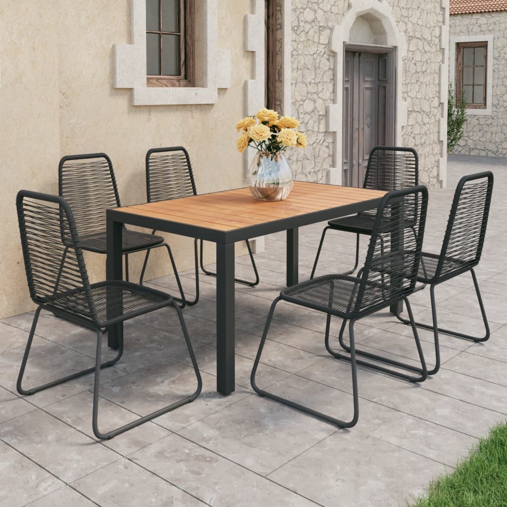 vidaXL 7 Piece Garden Dining Set PVC Rattan Black and Brown