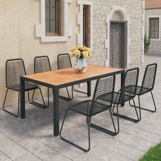 vidaXL 7 Piece Garden Dining Set PVC Rattan Black and Brown