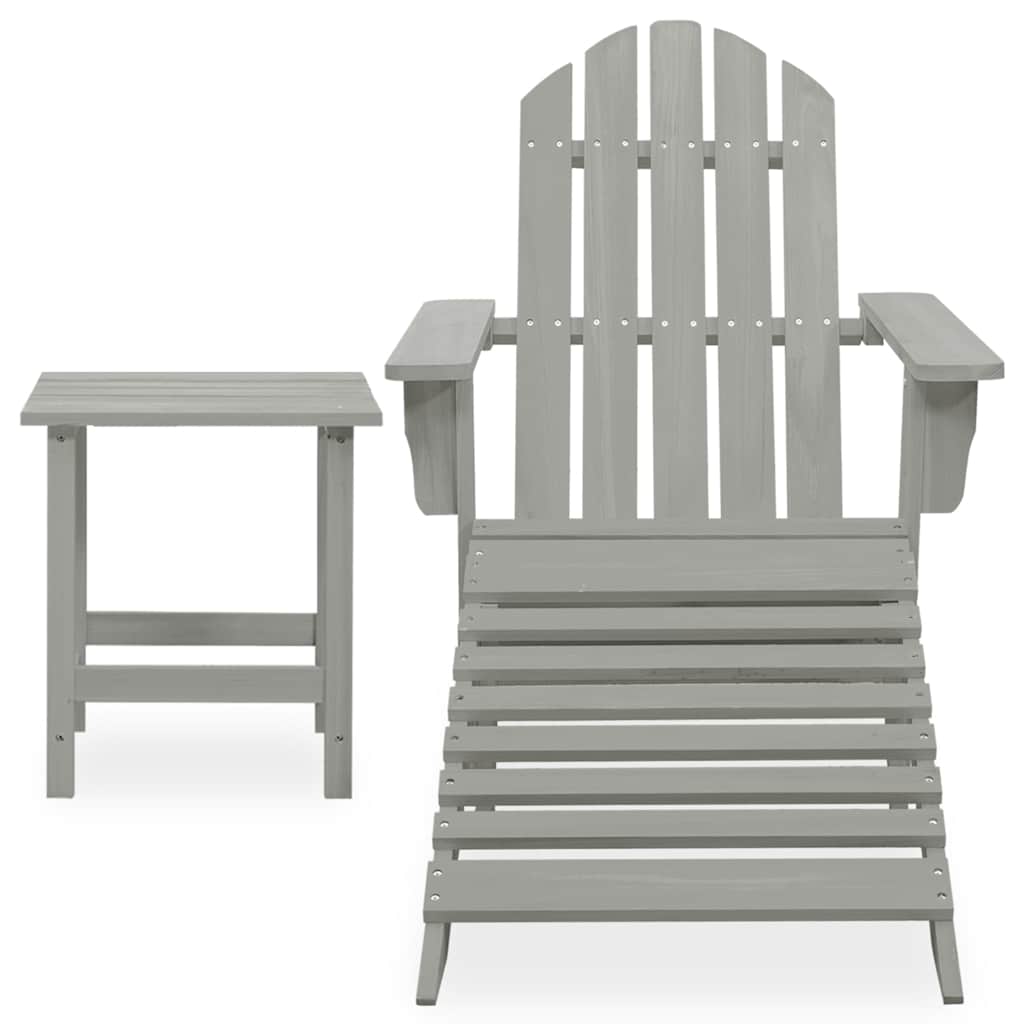 315930 vidaXL Garden Adirondack Chair with Ottoman&Table Solid Fir Wood Grey