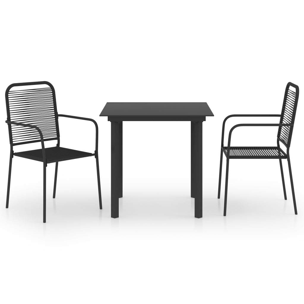 Garden Dining Set | Black | Powder-coated steel, glass, cotton rope