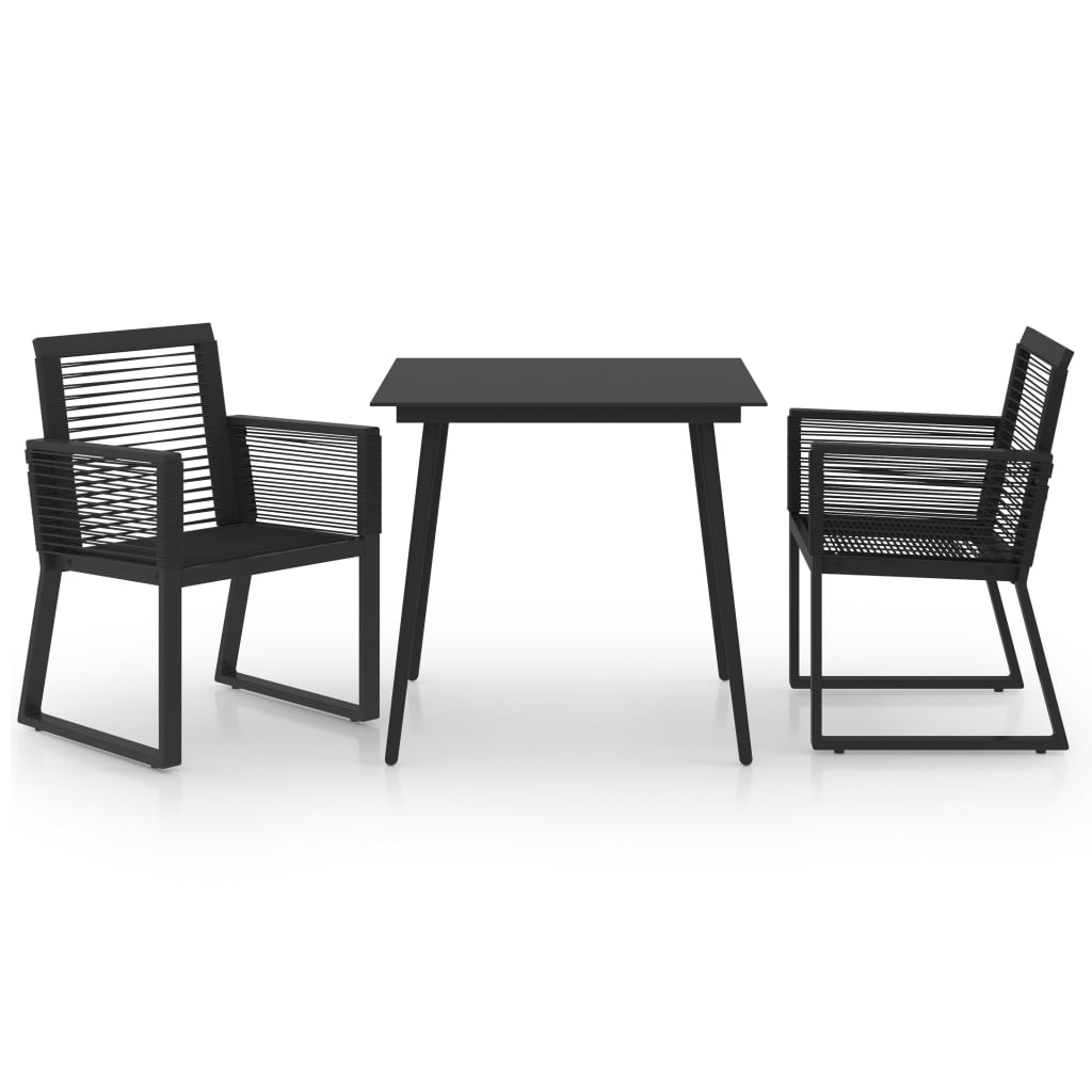 Dining Set | Black | PVC rattan, powder-coated steel, glass | 3-piece set