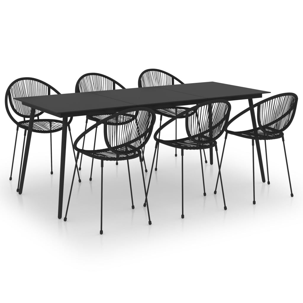 vidaXL 7 Piece Outdoor Dining Set PVC Rattan Black