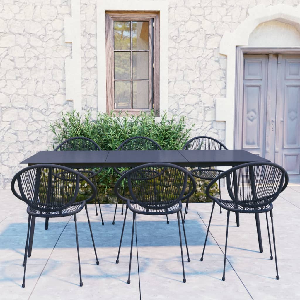 vidaXL 7 Piece Outdoor Dining Set PVC Rattan Black