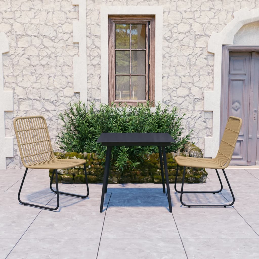 vidaXL 3 Piece Outdoor Dining Set Poly Rattan and Glass