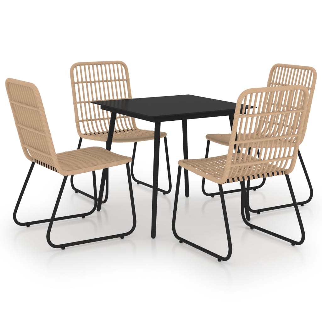 Dining Set | Oak and Black | Poly rattan, powder-coated steel, glass