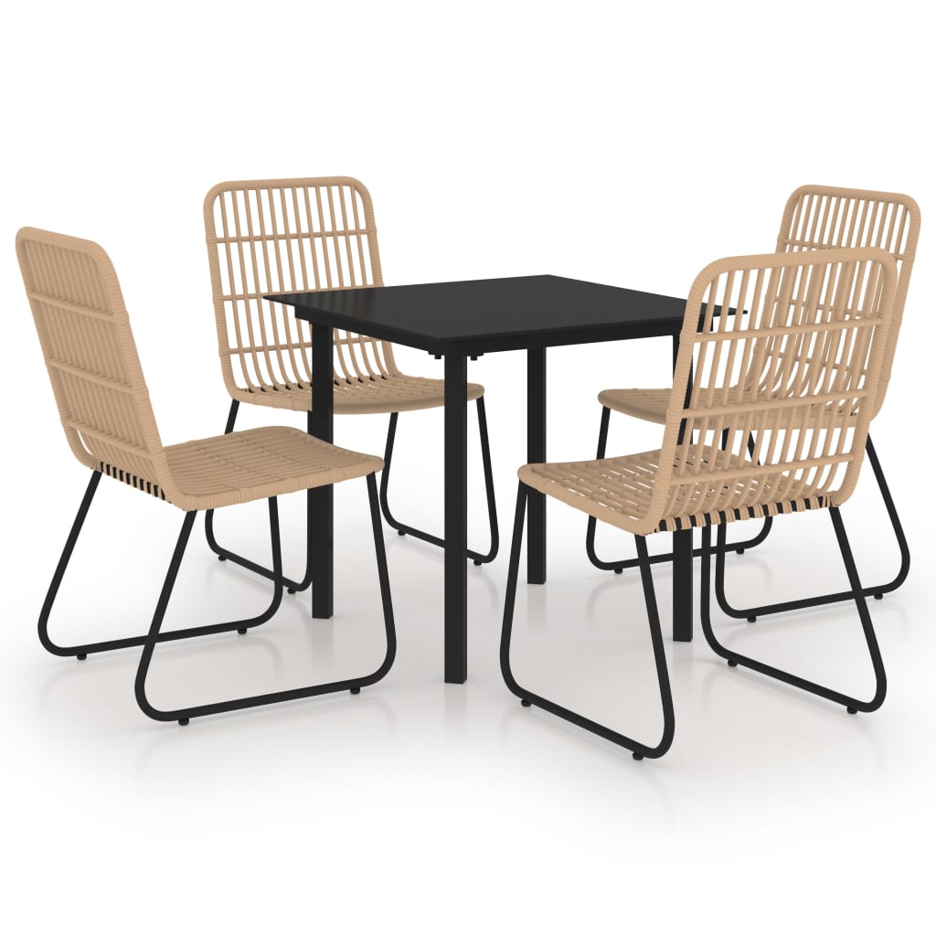 Dining Set | Oak and Black | Poly rattan, powder-coated steel, glass