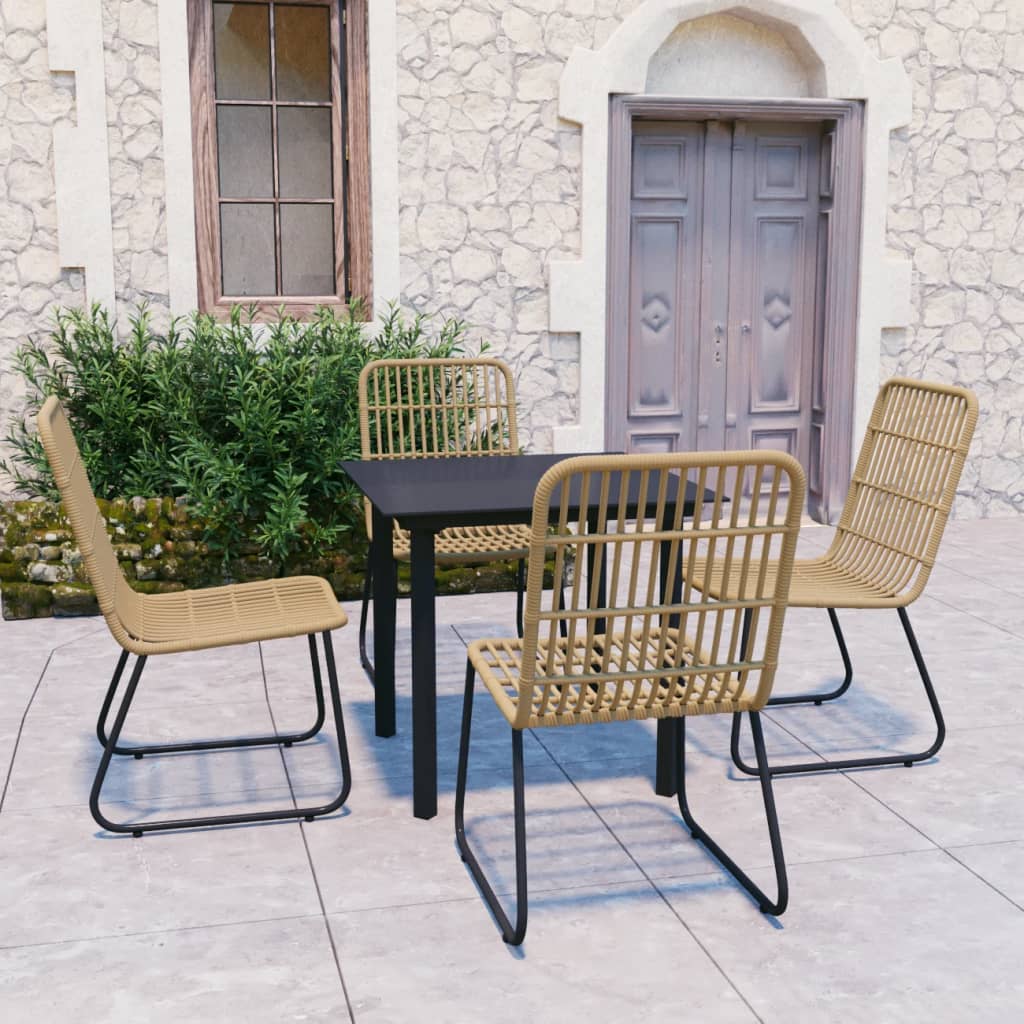 Dining Set | Oak and Black | Poly rattan, powder-coated steel, glass