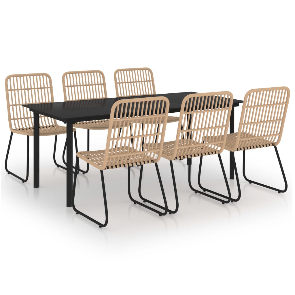 Dining Set | Oak and black | Poly rattan | 190 x 90 x 74 cm | Stackable