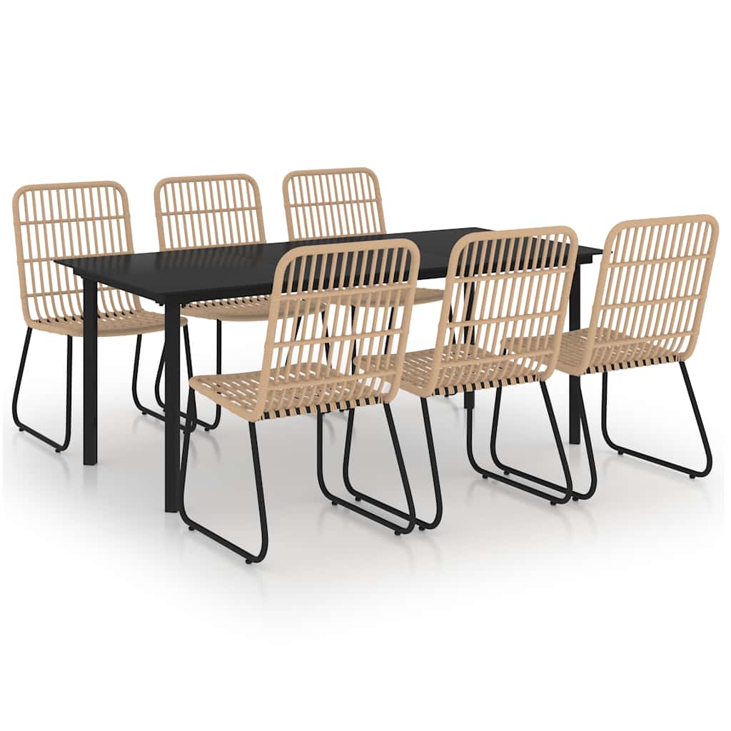 7 Piece Outdoor Dining Set Poly Rattan and Glass