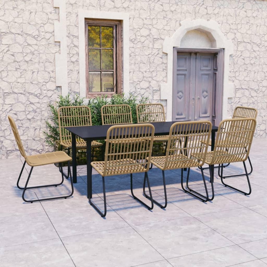 vidaXL 9 Piece Outdoor Dining Set Poly Rattan and Glass