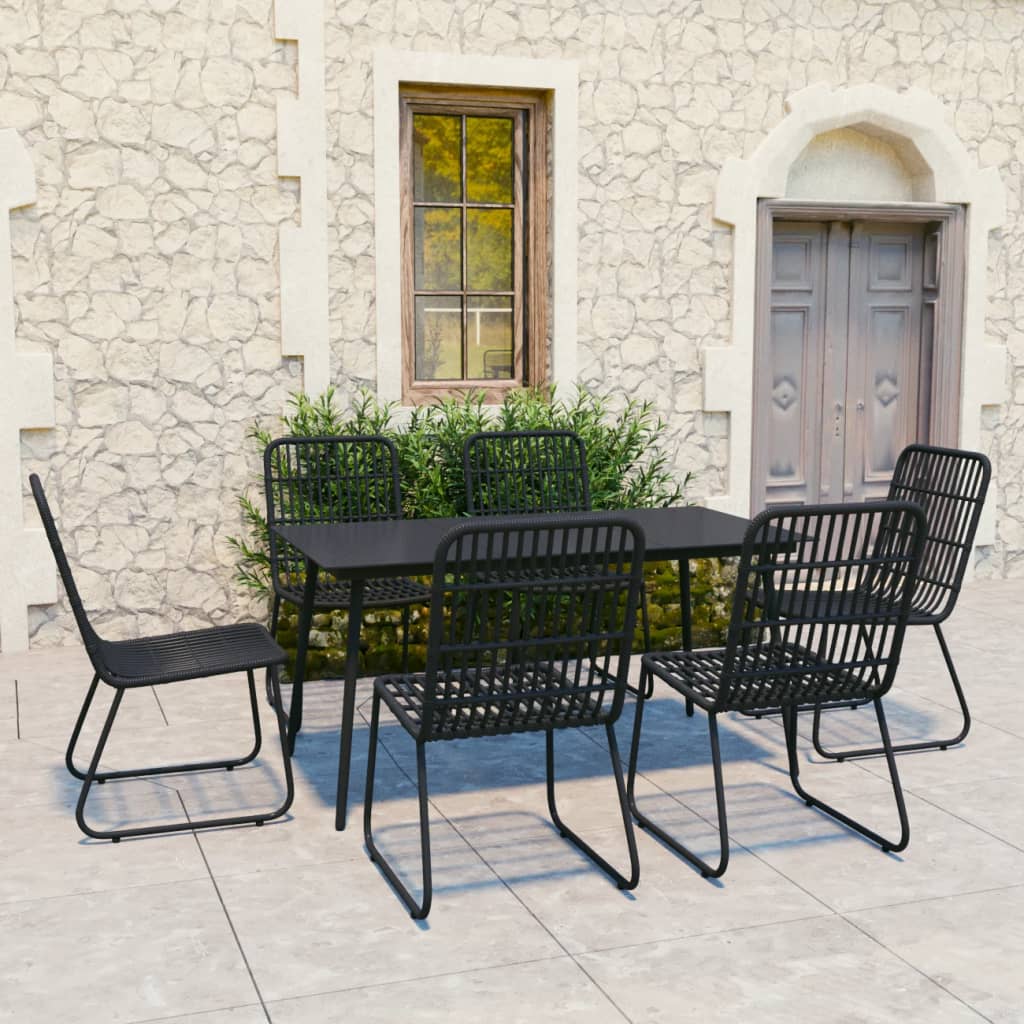 vidaXL 7 Piece Outdoor Dining Set Poly Rattan and Glass