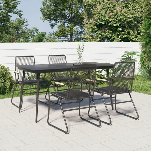 vidaXL 5 Piece Garden Dining Set Black PVC Rattan